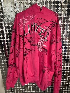 Boohoo Mens Hot Pink Graphic Hoodie with Black Web & Branch Print